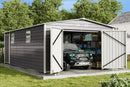 EROMMY 14x24 FT Heavy Duty Carport - Galvanized Steel Frame Car Shelter with Reinforced Base, Enclosed Storage Shed for Cars & Trucks, Grey