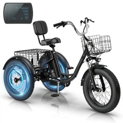 EROMMY Electric Trike for Adults,Peak 750W Brushless Motor, E-Trike with 20" x 4" Tires,LCD Display,Removable Battery, Charger,3-Wheel Electric Bicycle, Up to 70 Miles Range, 20 MPH+ Speed, Black