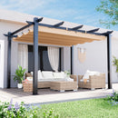 EROMMY Retractable Pergola 10x13 Ft, Outdoor Aluminum Shelter with Dual Adjustable Sun Shade Canopy for Patio Backyard, Locking System Includes Straps & Screws (Khaki)