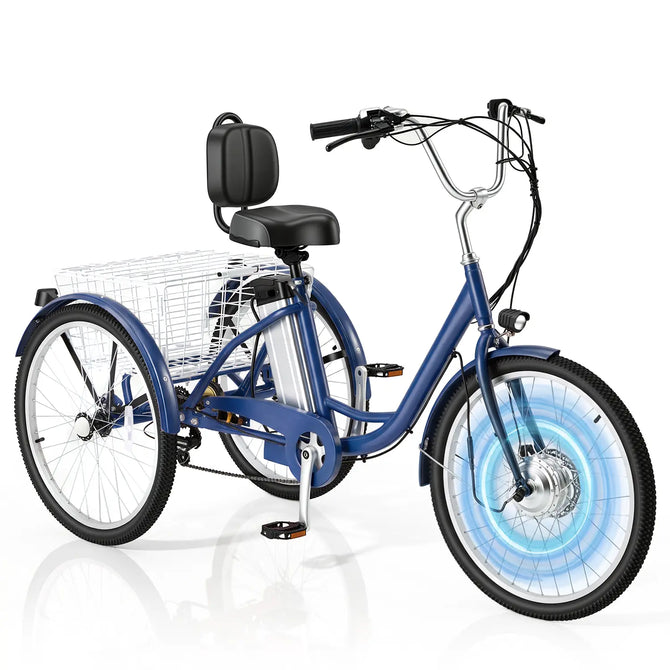 EROMMY Electric Trike for Adults,Peak 500W Brushless Motor, E-Trike with 24" x 2" Tires, Removable Battery, Charger,Step-Thru 3-Wheel Electric Bicycle, Up to 55 Miles Range, 15.5MPH+ Speed, Navy Blue