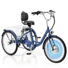 EROMMY Electric Trike for Adults,Peak 500W Brushless Motor, E-Trike with 24" x 2" Tires, Removable Battery, Charger,Step-Thru 3-Wheel Electric Bicycle, Up to 55 Miles Range, 15.5MPH+ Speed, Navy Blue