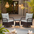 EROMMY 3 Pieces Patio Swivel Rocker Rattan Chairs, Outdoor Swivel Rocking Chairs with 1 Rattan Coffee Table, Gray
