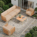 EROMMY 5 Seats Patio Furniture Set,Outdoor Swivel Glider Rocking Chairs with 6" Thick Cushions, 3-seat & Coffee Table, Beige
