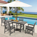EROMMY HDPE Outdoor Patio Dining Table With Umbrella Hole, Gray-Erommy