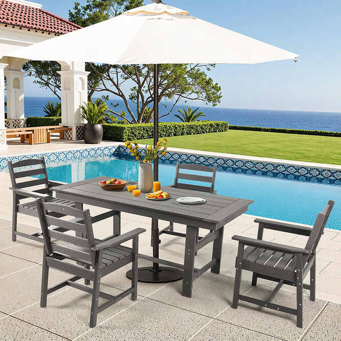 EROMMY HDPE Outdoor Patio Dining Table With Umbrella Hole, Gray-Erommy