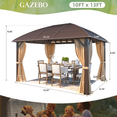 EROMMY 10' x 13' Hardtop Gazebo with Galvanized Steel Roof, Arc Roof Gazebo with Aluminum Frame-Erommy