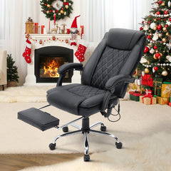 Erommy Ergonomic Executive PU Leather Adjustable Height Massage and Heated Office Chair Black-Erommy