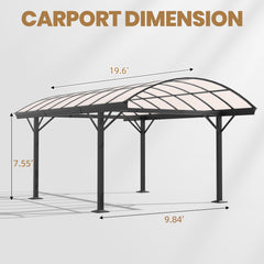Erommy Heavy Duty Metal Carport Kit 10 x 20 ft, Aluminum Carport with UV50+Resistant PC Sunlight Panels,Sturdy Metal Carport for Cars, Boats,Outdoor Storage Shed,Anti Rust Awning,Snow-Erommy