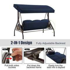 EROMMY 3-Seat Patio Porch Swing with Adjustable Canopy, Blue-Erommy