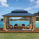 EROMMY 12' x 16' Outdoor Hardtop Gazebo with Cedar Wood Frame and Powder Coated Metal Roof-Erommy