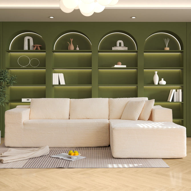 EROMMY 106 inch Cloud Sectional Couch with Chaise Lounge for Living Room, Corduroy Fabric, Beige-Erommy