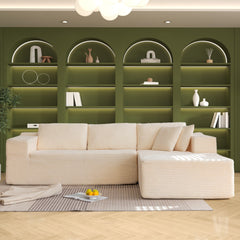 EROMMY 106 inch Cloud Sectional Couch with Chaise Lounge for Living Room, Corduroy Fabric, Beige-Erommy