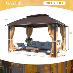 EROMMY 10' x 13' Hardtop Gazebo with Galvanized Steel Roof, Double Arc Roof Gazebo with Aluminum Frame-Erommy