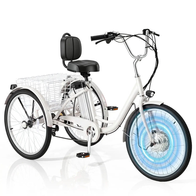 EROMMY Electric Trike for Adults,Peak 500W Brushless Motor, E-Trike with 24" x 2" Tires, Removable Battery, Charger,Step-Thru 3-Wheel Electric Bicycle, Up to 55 Miles Range, 15.5MPH+ Speed, White
