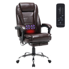 Erommy Heat and Massage Reclining Ergonomic Office Chair with Footrest Brown-Erommy