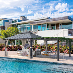 EROMMY 12'x14' Permanent Hardtop Gazebo with 12'x10' Outdoor Pergola, Metal Steel Canopy with Aluminum Composite Roof-Erommy