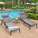 EROMMY 3-Piece Outdoor Chaise Lounge Set with Adjustable Chairs, Storage Table, Gray