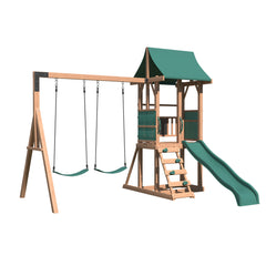 EROMMY 4-in-1 Outdoor Swing Set with Slide, Climbing Rock Wall, and Soft Cushion-Erommy