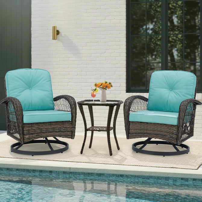 EROMMY 3 Pieces Swivel and Rocker Patio Chairs with a Table - Blue-Erommy