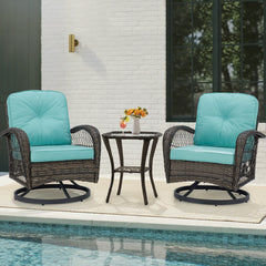 EROMMY 3 Pieces Swivel and Rocker Patio Chairs with a Table - Blue-Erommy