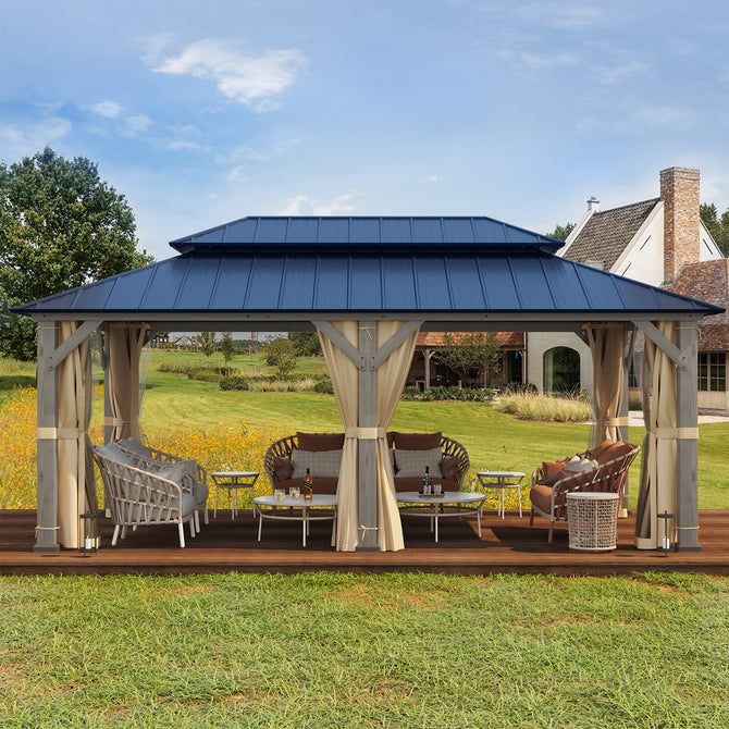 EROMMY 12' x 20' Outdoor Hardtop Gazebo with Cedar Frame and Powder Coated Metal Roof, Vintage Grey-Erommy