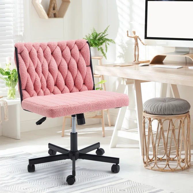 EROMMY Criss Cross Armless Chair With Wheels, height Adjustable Office Deak Chair For Office, Bedroom, Living Room, Pink-Erommy