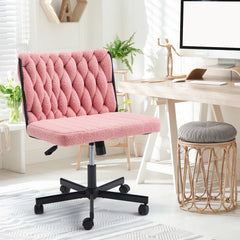 EROMMY Criss Cross Armless Chair With Wheels, height Adjustable Office Deak Chair For Office, Bedroom, Living Room, Pink-Erommy