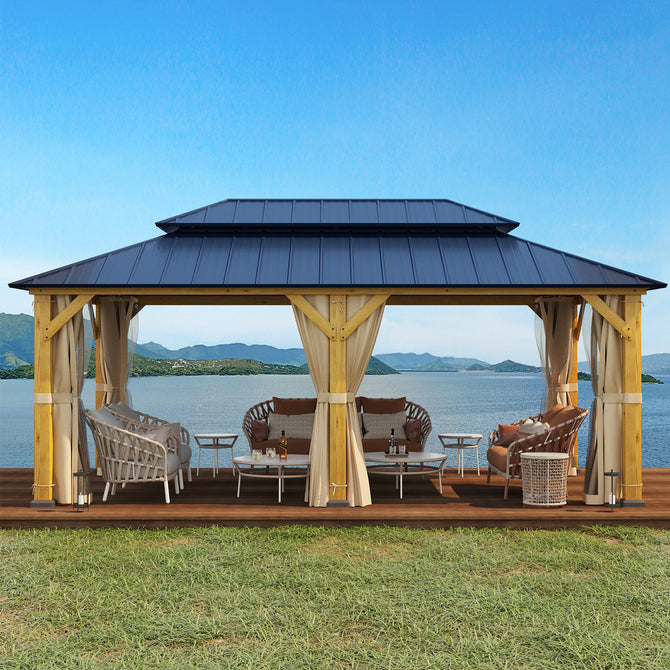 EROMMY 12' x 20' Outdoor Hardtop Gazebo with Cedar Frame and Powder Coated Metal Roof-Erommy