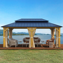 EROMMY 12' x 20' Outdoor Hardtop Gazebo with Cedar Frame and Powder Coated Metal Roof-Erommy