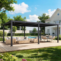 EROMMY Pergola Louvered 12x20, Aluminum Hardtop Pergola with Adjustable Roof for Sun & Rain Shade, Outdoor Gazebo with Integrated Drainage System, Modern Rustproof Patio Canopy Carport