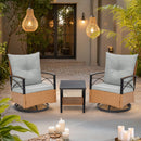 EROMMY 3-Piece Patio Swivel Rocker Set with Rattan Coffee Table, Gray
