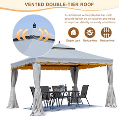 Erommy 12' x 12' Outdoor Canopy Gazebo, Double Roof Patio Gazebo Steel Frame with Netting and Shade Curtains for Garden,Patio,Party Canopy, Grey