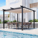 EROMMY Retractable Pergola 10x10 Ft, Upgraded Sun Shade with Waterproof Canopy, Durable Metal Patio Shelter with Magnetic Attachment for Backyard Garden Deck (Beige)