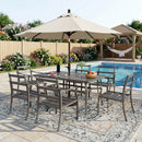 EROMMY 7-Piece Patio Dining Set, 6 Metal Slat Chairs & Rectangular Table w/ Umbrella Hole