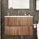 EROMMY 30 Inch Bathroom Vanity with Sink, Floating Bathroom Vanity with Ceramic Basin, Wall Mounted Bathroom Sink Cabinet Set with Soft-Close 2 Drawers, Faucet & Pop Up Drain, Walnut