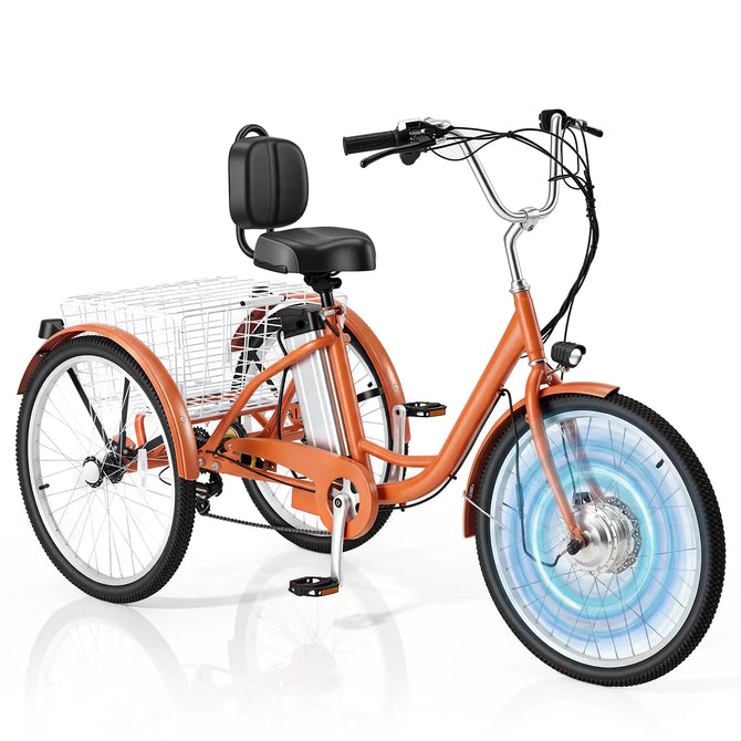 EROMMY Electric Trike for Adults,Peak 500W Brushless Motor, E-Trike with 24" x 2" Tires, Removable Battery, Charger,Step-Thru 3-Wheel Electric Bicycle, Up to 55 Miles Range, 15.5MPH+ Speed, Orange