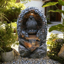 EROMMY Outdoor Water Fountain - Rock-Hollow Bird Outdoor Waterfall Fountain with LED Lights Effect for Patio Deck Yard Home,Gray