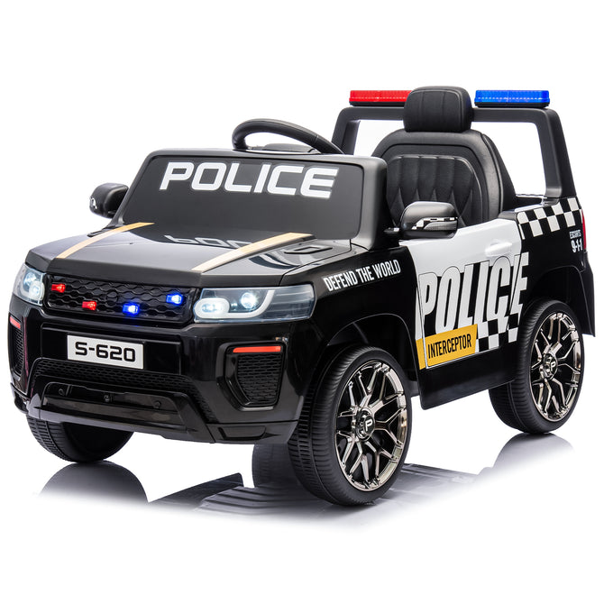 EROMMY Police Car for Kids Ride on, 12V Electric Car Kids Electric Vehicles with Remote Control, Led Lights, Siren, Music, Horns, Black-Erommy