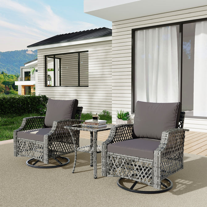 EROMMY 3 Piece Outdoor Swivel Chair Set, Patio Furniture Conversation Set for Deck, Yard, Garden, Poolside(Gray)-Erommy