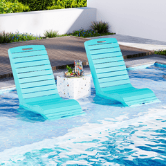 EROMMY HDPE Pool Lounge Chairs Set of 2, In-Pool Chaise with Wheels, S-Shaped, Blue