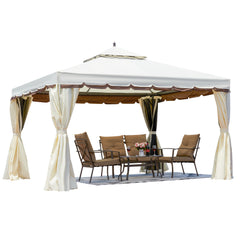Erommy 10' x 12' Outdoor Canopy Gazebo, Double Roof Patio Gazebo Steel Frame with Netting and Shade Curtains for Garden, Patio, Party Canopy, Cream