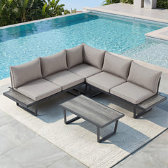 EROMMY Patio Conversation Sets, 4 Piece Outdoor Patio Furniture Set, Outdoor Furniture with Coffee Table, Gray