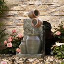 EROMMY 29.9"Tall Outdoor Solar Power Water Fountain - Resin Pottery Cascade Garden Water Fountain with LED Lights Effect for Patio Deck Yard Home,Brown