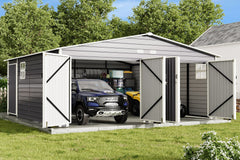 EROMMY 20x20 FT Heavy Duty Carport - Galvanized Steel Frame Car Shelter with Reinforced Base, Enclosed Storage Shed for Cars & Trucks, Grey