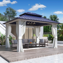 EROMMY 10' X 12' Hardtop Gazebo with Galvanized Steel Roof, All-Season Aluminum Outdoor Pergola with Netting & Curtains for Patio Lawn and Garden, Blue-Erommy