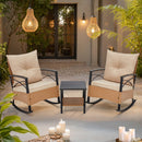 EROMMY 3-Piece Outdoor Rocking Chair Set with Cushions and Coffee Table, Beige