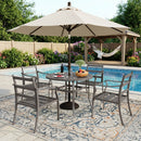 EROMMY 5-Piece Round Patio Dining Set, 4 Metal Slat Chairs & Table w/ Umbrella Hole