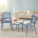 EROMMY 3-Piece Outdoor Bistro Set ¨C Metal Chairs & Table, Floral Back Design, Peacock Blue-Erommy