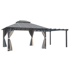 EROMMY 12'x14' Permanent Hardtop Gazebo with 12'x10' Outdoor Pergola, Metal Steel Canopy with Aluminum Composite Roof