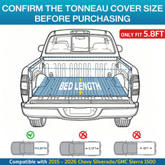 EROMMY Retractable Truck Bed Tonneau Cover for 2015-2026 Chevy Silverado/GMC Sierra 1500 (5'8" /69" Bed) Retractable Hard Truck Bed Cover with Key Lock & LED Light, Aluminum Matte Black